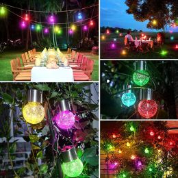 Hanging Solar Lights Outdoor, Cracked Glass Ball, Solar Powered Globe Lights for Patio Yard Tree Fence Decoration, Multicolor