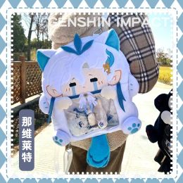 Anime Game Genshin Impact Cosplay Lolita Girls Itbag Neuvillette Wriothesley Kawaii Face Plush Stuffed Backpack Funny Gifts Bag