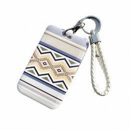 student School Bus ID Card Sleeve Holder Key Chain Korean Cute Geometric Boy Girl Female Credit Card Cover Case s9NQ#