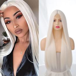 Wigs Synthesis long straight white natural wig no bangs heat resistant premium synthetic wig hair set