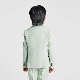 Children's Formal Green Suit Set Boy Wedding Host Piano Performance Catwalk Costume Kids Blazer Vest Pants Bowtie Outfit