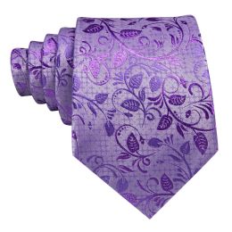 Purple Floral Men's Tie With Pocket Square Cufflink Sets Exquisiet Silk Suit Necktie For Male Wedding Designer Party Barry.Wang