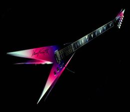 New Roman Abstract V Twin Guitar Vinnie Vincent Flying V Double V Purple Pink Electric Guitar Floyd Rose Tremolo Bridge Ebony Fing5816422