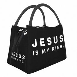 jesus Is My King Thermal Insulated Lunch Bags Women My King Faith Christian God Resuable Lunch Tote Meal Food Box o7U4#