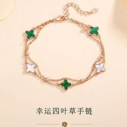 Vans Sterling silver four leaf grass bracelet s925 girls silver bracelet 2023 Qixi Valentines Day gift for girlfriend