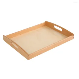 Decorative Figurines Handle Montessori Teaching Aid Tray Child Wood Large Craft Storage Organiser Wooden Container