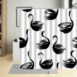 Shower Curtains Hand Drawn Black Swan Cartoons Animal Art Decor Bathroom Bath Waterproof Fabric Home Screens With Hooks