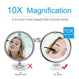 Flexible 10X Magnifying Mirror LED LightingTouch Screen Makeup Light Portable Dressing Table Makeup Vanity Lamp Use AAA Battery