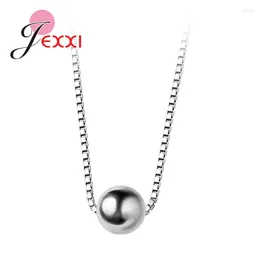 Pendant Necklaces Silver Colour Box Chain Round Ball Necklace For Women Jewellery Birthday Christmas Gift