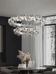 Modern Pendant Light Chandeliers Sun Flower Crystal Led Ring Luxury Nordic Ceiling Lamp Lustre Living Dining Room Decor Fixtures