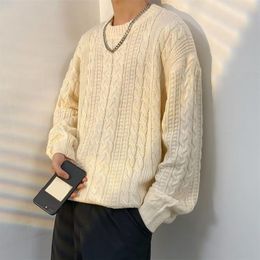 Men Polyester Sweater Cosy Knitted Fall Winter Sweater for Men Thick Long Sleeve Pullover with Solid Colour Warm Anti-shrink