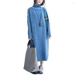 Casual Dresses 2024 Winter Women Loose Causal Patchwork Turtleneck Sweater Dress Fashion Autumn Long Warm Outwear