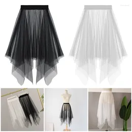 Skirts Women Irregular Stretchy Sheer Mesh Long Tulle Skirt Girls Summer A Line Flowy Maxi See Through Beachwear Bikini Cover Up