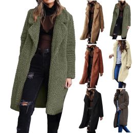 Flannel Plaid Trench Coats for Women Casual Fuzzy Blend Solid Color Long Shirt Cardigan Jacket Down Wool Coat 2023 Fashion