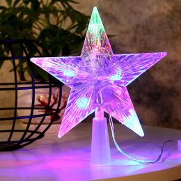 Christmas Tree Topper Lighted Star Fairy Light Garland Clear Five-Pointed Star Tree Topper Plug in for Office Holiday Tree Decor