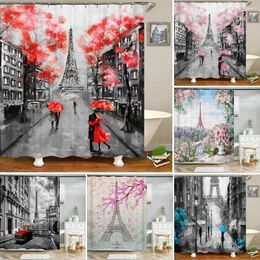 Shower Curtains Nordic Romantic Paris Tower Scenery Bathroom Bathtub Decoration Waterproof Bath Curtain Home Decor With Hooks