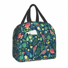 floral And Parrot Birds Resuable Lunch Box Women Multifuncti Thermal Cooler Food Insulated Lunch Bag Office Work Picnic Bags D761#