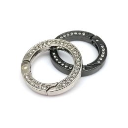 Crystal Rhinestone Decor Diamond Spring O Ring Openable Leather Bag Handbag Belt Strap Buckle Pendant Key Snap Clasp Clip
