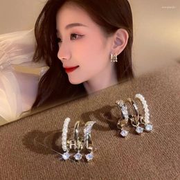 Dangle Earrings Korean Zircon Pearl Geometric For Women Temperament Crystal Drop Earings Gold Plated Wedding Earing Party Jewelry Gifts