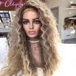 Top Water Wave Balayage Blonde Real Hair Wig Highlight Full Lace Human Hair Wigs Free Style 13x6 Lace Front Wig Dark Roots 180%
