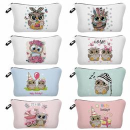 custom Pattern Cosmetic Pouch Cute Owl Print Makeup Bags For Women Roomy Toiletry Bag Mini Travel Practical Pencil Case Birthday X3s6#