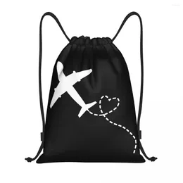 Shopping Bags Aeroplane Heart Flight Plane Gift Drawstring Backpack Women Men Sport Gym Sackpack Portable Training Bag Sack