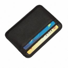 genuine Leather Card Holder Slim Busin Card id Holder Credit Card Case Thin Small Wallet for men Cardholder Sticker black U80U#