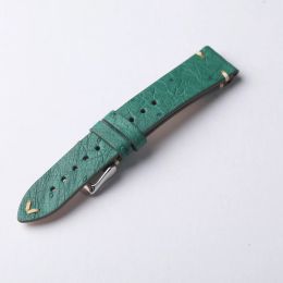 Handmade South African Green Ostrich Leather Strap 18 19 20 21 22MM Ultra-Thin Soft Luxury Leather Men Watch Vintage