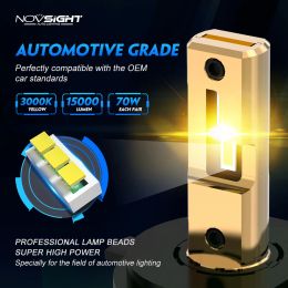 NOVSIGHT H4 LED Headlights For Car H7 LED H11 9005 9006 HB3 HB4 70W 15000LM 3000K Yellow Light Auto Headlamp Fog Light Bulbs