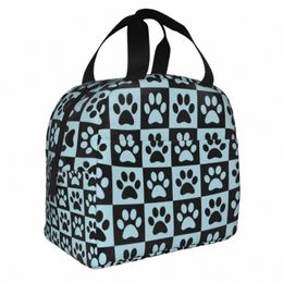Chequered Dog Paw Print Insulated Lunch Bag for Work School Leakproof Thermal Cooler Lunch Box For Women Kids Food Tote Bags T65e#