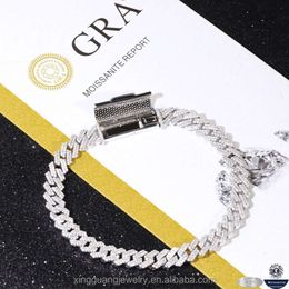 Full Ice Out White Gold Plated Chains 2 Rows Solid Sier Moissanite Cuban Link Chain Hip Hop Bracelets