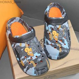 home shoes Happy Cartoon Clogs Couple 3.5cm Platform Summer Men Slides Women Outdoor Close Toe Shoes Beach Sandals Black White Slippers Y240401