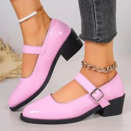 Casual Shoes 2024 Solid Color Versatile Spring And Autumn Round Toe High-heeled Women's Shallow Mouth Sweet Thick Heel