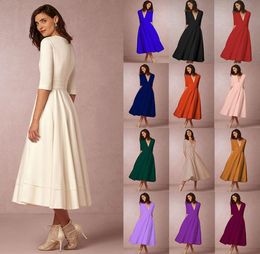 Plus Size Women Clothing 2021 Summer Dresses 12 Sleeve VNeck Prom TeaLenght Simple Cocktail Party dress8803417