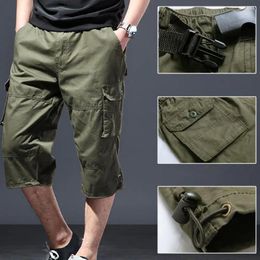 Men's Shorts Cargo Pants Soft Fabric Elastic Waist Camouflage Print Men Cropped Lightweight Cotton Summer Trousers Daily Garment