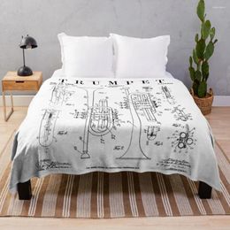 Blankets Trumpet Vintage Patent Trumpetist Drawing Print Throw Blanket Soft Plush Plaid Quilt Cute Bed Fashionable