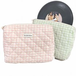 casual Women's Cosmetic Pouch Large Capacity Travel Storage Bags Simple Plaid Ladies Clutch Handbags Pink Canvas Female Bag X2xh#