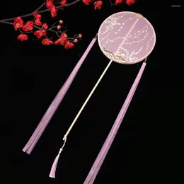 Decorative Figurines Chinese Style Round Fan Vintage Tassels Long Handle Tuan Translucent Embroidery Pography Prop