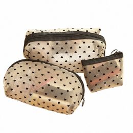 1pc Heart Women Men Necary Cosmetic Bag Transparent Travel Organiser Fi Small Large Mesh Toiletry Bags Makeup Pouch L3K2#