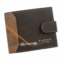 free Engrave Name Short Men Wallets Persalized Gift for Men Card Holder PU Leather Small Holder Tri-fold Bag Men's Purses m4Vv#