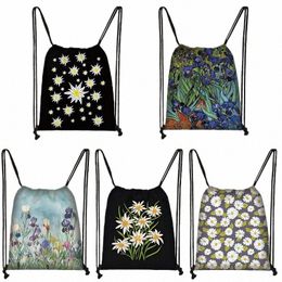 irises / Edelweiss Fr Printing Drawstring Bag Women Kawaii Butterfly Backpacks Casual Storage for Travel Girls Bookbag Gift 220A#