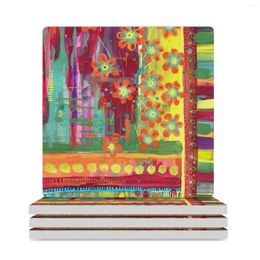 Table Mats Colourful Pattern Painting Ceramic Coasters (Square) Plate For Cups Set Drinks