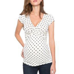 Womens Maternity Nursing Shirt Short Sleeve V-neck Cross Floral Breastfeeding Pregnancy Tops Maternity Fit Flattering Top