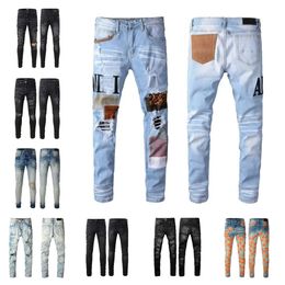 Am jeans designer jeans mens skinny jeans pants for men ripped embroidery pentagram patchwork Holes motorcycle pant skinny men's clothing