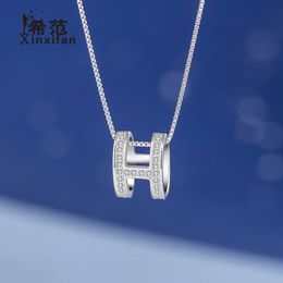 Chinese Brand Pure Silver Zircon Non Fading Letter Necklace for Women Full Diamond Japanese Korean Collarbone Chain Minimalist Short Pendant Temperament