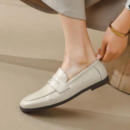 Casual Shoes Basic Moccasins Round Toe Simple Loafers Women Slip-On Flats Cowhide Ladies White Mules Leather Daily Driving