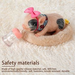 6In Silicone Pig Doll Toy Mini Soft Lifelike Silicone Pig Doll Cute Miniature Reborn Interesting Full Silicone Body Piggy Toys