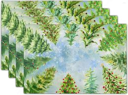 Table Mats Christmas Trees Placemats Set Of 4 Watercolor Winter Place Snowflake Art Kitchen Dining Mat For Indoor Outdoor Decor