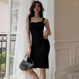 Casual Dresses 2024 Summer Sexy Black Spaghetti Strap Square Neck Pencil Dress Fashion Elegant Slim Bodycon Party NightClub