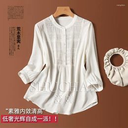 Women's Blouses Three Quarter Sleeve 2024 Spring Summer Shirt Women Natural Silk Long Top Blusa Mujer Blouse